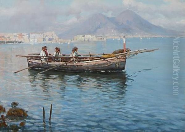 Men In A Boat, Bay Of Naples Oil Painting by Girolamo Gianni