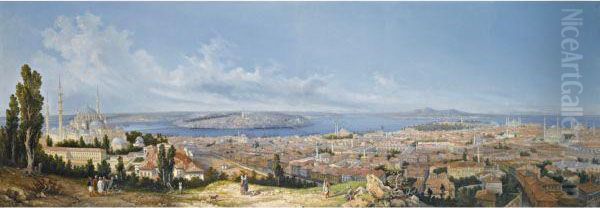 Panoramic View Of Constantinople, View From Beyazit Oil Painting by Girolamo Gianni