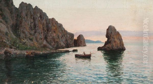 Fishing Boat At Dawn Oil Painting by Giuseppe Giardiello