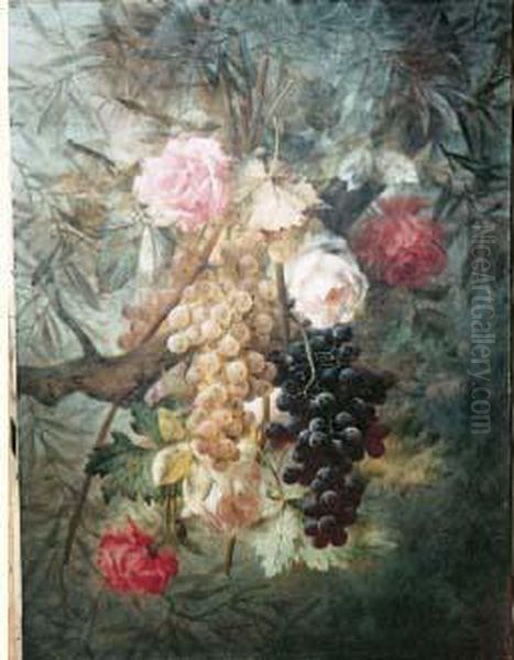 Nature Morte Aux Roses De Vigne Et Raisins Oil Painting by Eugene Gibault