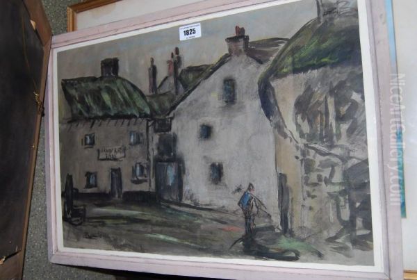 Figure By Houses Oil Painting by Harry Phelan Gibb