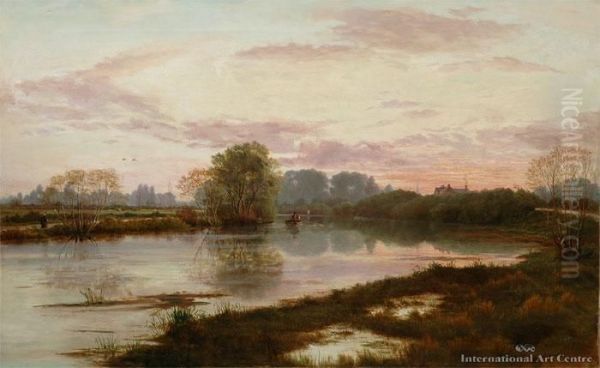 On The Avon At Burwood, Christchurch Oil Painting by John Gibb