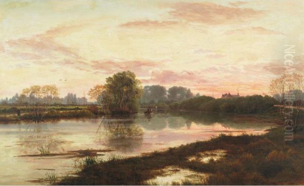 On The Avon At Burwood, Near Christchurch Oil Painting by John Gibb