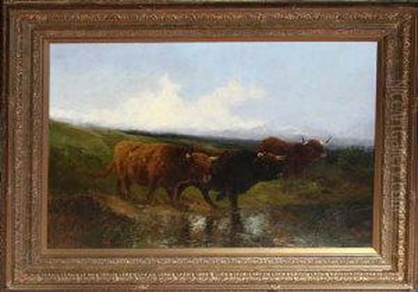 Crossing The Moor Oil Painting by Thomas Henry Gibb