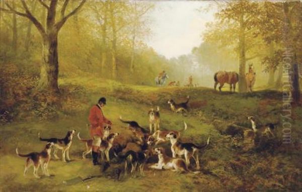 Cub Hunting In Huln Park: Gone To Earth - Topping The Drain Oil Painting by George Gibbs