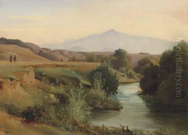 A View Of The Roman Campagna Oil Painting by Jean-Baptiste-Adolphe Gibert