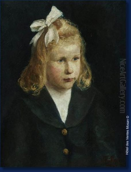 Portrait De Fillette Oil Painting by Joseph M. Gibert