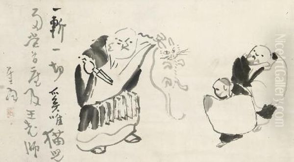 Nanquan Chopping The Kitten In Two Oil Painting by Sengai Gibon