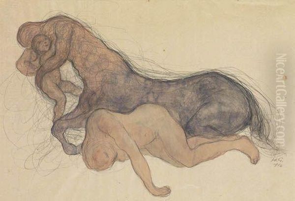 Rape By A Centaur Oil Painting by Kahlil Gibran