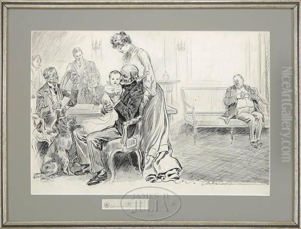 A Year Or Two Later-great Uncle Tag Makes A New Will Oil Painting by Charles Dana Gibson