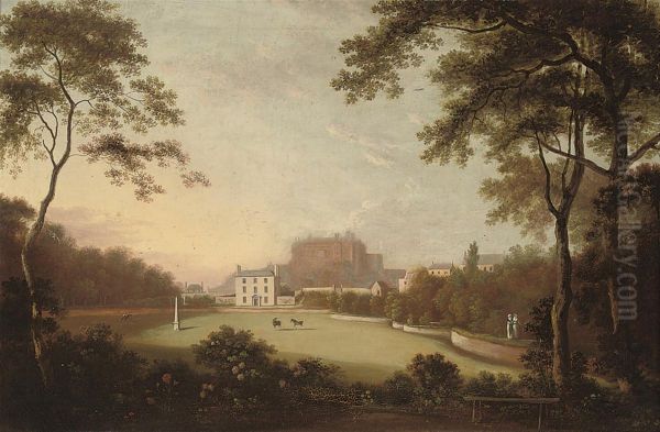 A View Of Lauriston House And Its Gardens, With Edinburgh Castlebeyond Oil Painting by Patrick Gibson