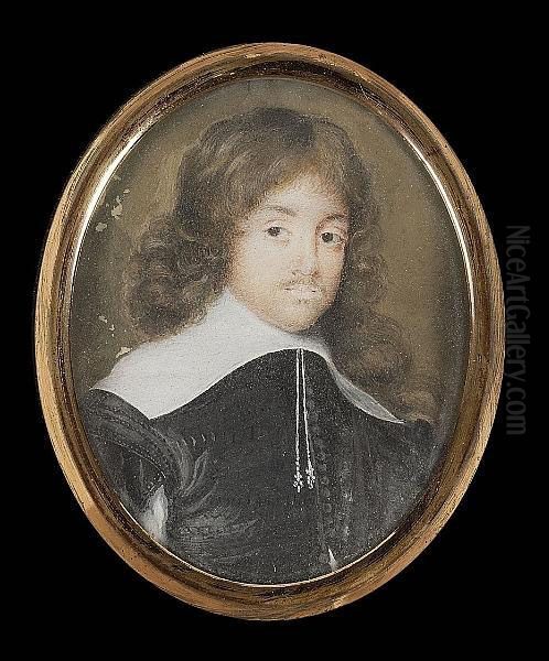 A Gentleman, Called James Graham, 5th Earl Of Montrose (1612-50), Wearing Black Doublet, The Sleeve Slashed To Reveal White And Wide White Lawn Collar With Tassels Oil Painting by Richard Gibson