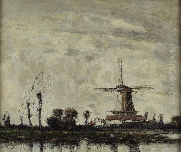 On A Dutch Canal Oil Painting by William Alfred Gibson