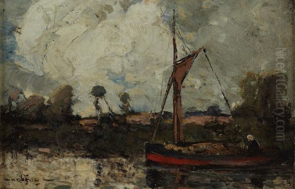 River Landscape With Boat Oil Painting by William Alfred Gibson