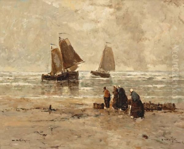 Binnenkomst Van De Vloot Op Het Katwijkse Strand Oil Painting by William Alfred Gibson