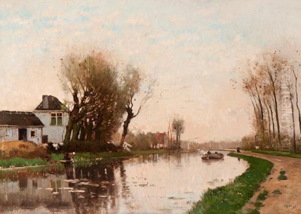 Country Road Along A Canal Oil Painting by Marinus Gidding