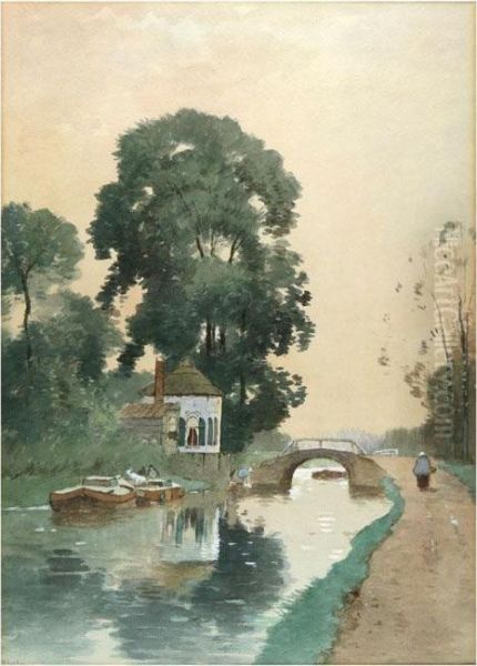 Canal View With Bridge In Holland Oil Painting by Marinus Gidding