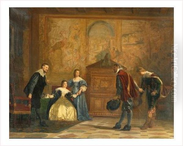 La Visite Des Mousquetaires Oil Painting by Theophile (Francois Theophile Etienne) Gide