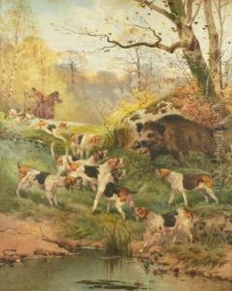 Le Sanglier Au Ferme Oil Painting by Hippolyte Jean Adam Gide