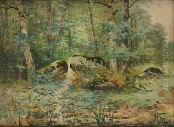 Foret Oil Painting by Hippolyte Jean Adam Gide