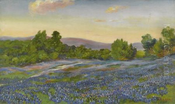 Untitled Bluebonnet Landscape Oil Painting by Samuel E. Gideon