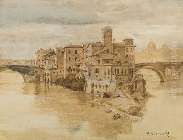 Rome. Isola Tiberina Oil Painting by Aleksander Gierymski