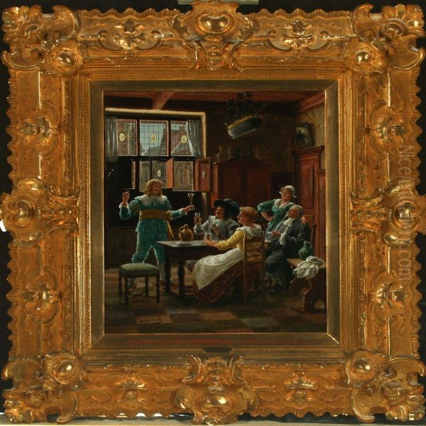 Interior With Cheerful People Oil Painting by Wilhelm F. Giessel