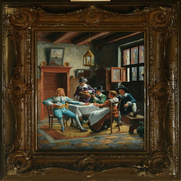 Interior Oil Painting by Wilhelm F. Giessel