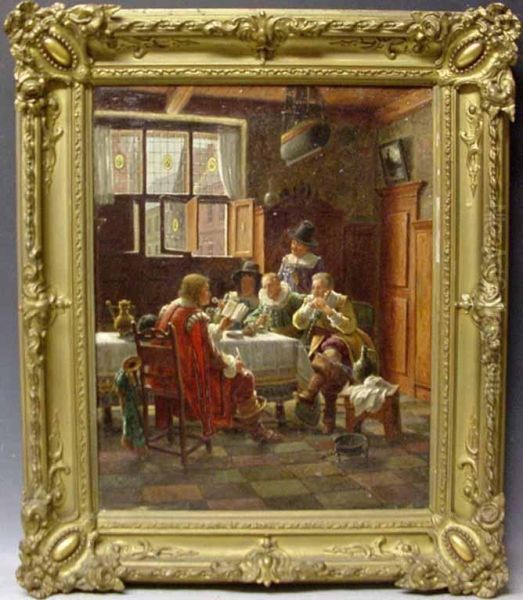 Gesellige Herrenrunde In Einer Niederlandischen Stube Oil Painting by Wilhelm F. Giessel