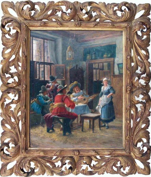 Frohliche Herrenrunde In Einer Hollandischen Stube Oil Painting by Wilhelm F. Giessel