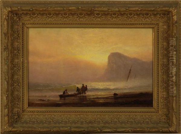 Figures On The Coast At Sunset Oil Painting by Charles Henry Gifford