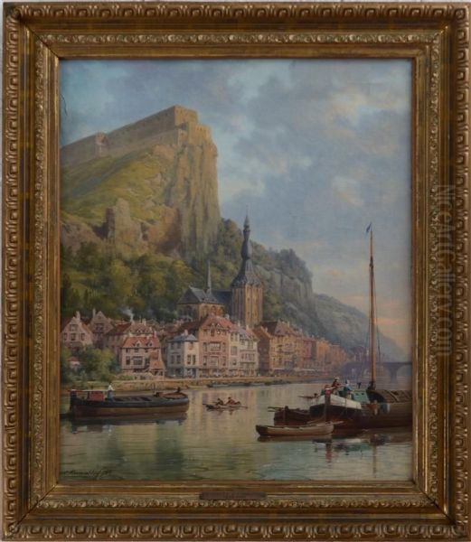 Town With River And Barges Oil Painting by Charles Henry Gifford