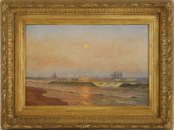 Ships Under A Sunset Sky Oil Painting by Charles Henry Gifford