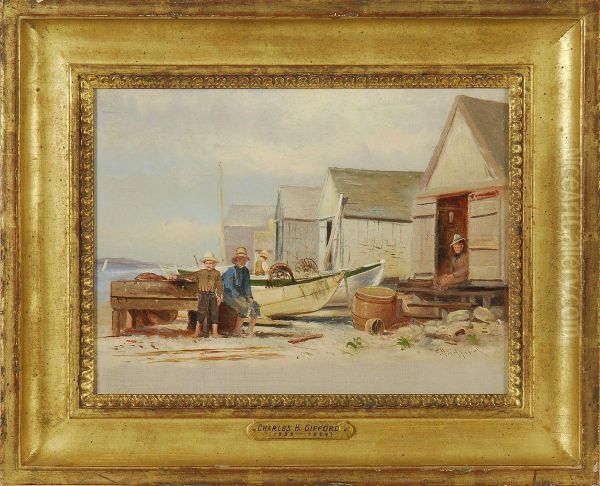 Fishing Shanties Oil Painting by Charles Henry Gifford