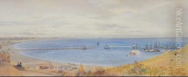 Early View Of Oamaru Harbour Oil Painting by Edward Augustus Gifford