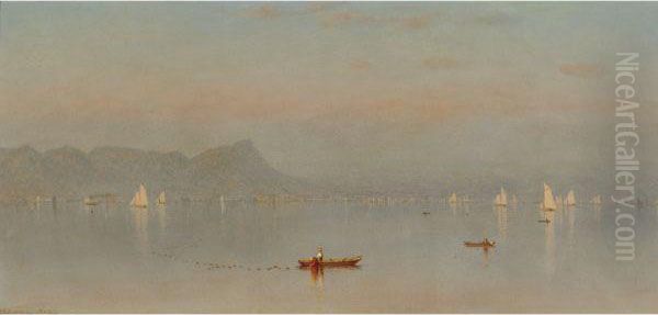 Haverstraw Bay (shad Fishing On The Hudson) Oil Painting by Sanford Robinson Gifford