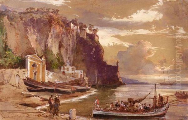 Sorrente; Le Depart De La Peche Oil Painting by Giacinto Gigante