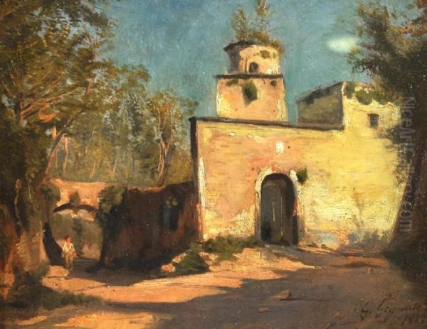 Paesaggio Con Casolare Oil Painting by Giacinto Gigante