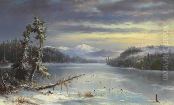 Snowy Landscape Oil Painting by Marie-Regis-Francois Gignoux