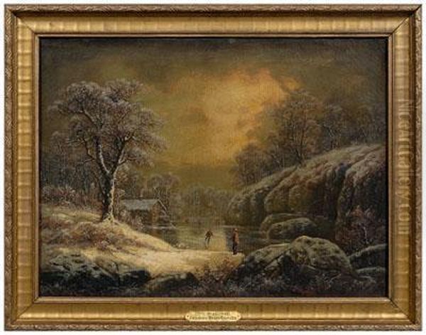 Winter Landscape With Skaters Oil Painting by Marie-Regis-Francois Gignoux