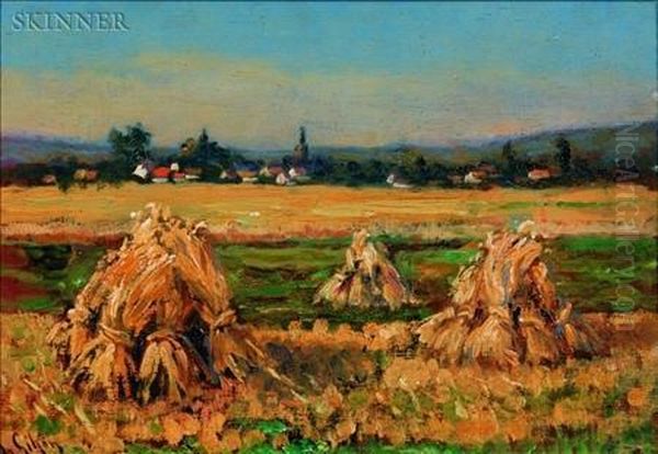 Haystacks Oil Painting by Albert Dakin Gihon