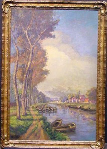 Along A Canal Oil Painting by Albert Dakin Gihon