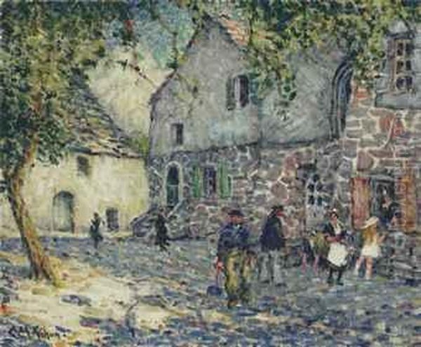 Village Square Oil Painting by Clarence Montfort Gihon