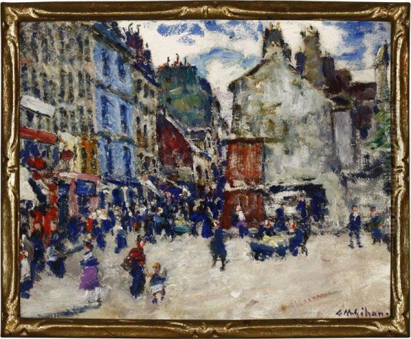 La Rue Mouffetard Oil Painting by Clarence Montfort Gihon