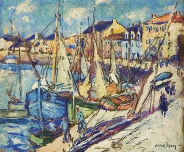 Activities By The Harbor, At Work At The Docks Oil Painting by Clarence Montfort Gihon