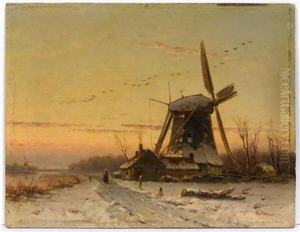 Landscape With Wind Mills Oil Painting by Pieterse Gijsbertus