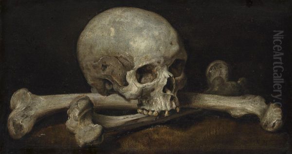 A Memento Mori With A Skull And Crossbones Oil Painting by Philips Gijsels