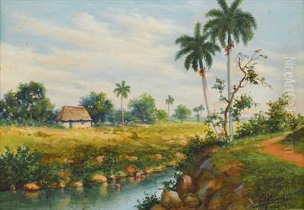 Cuban Landscape Oil Painting by Juan Gil Garca