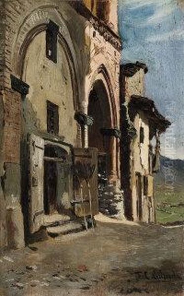 Scorcio Di Paese Con Paesaggio Oil Painting by Pier Celestino Gilardi