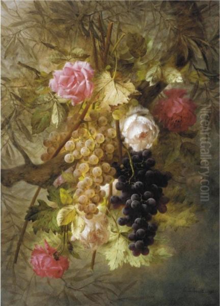 Still Life Of Grapes And Roses Oil Painting by Joseph-Eugene Gilbault